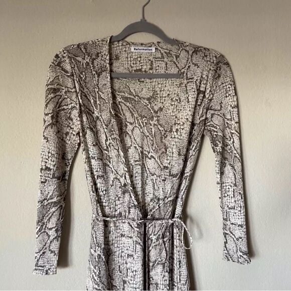 Reformation Jaz Tan Midi Dress Python Wrap Snake Size S - Picture 11 of 13